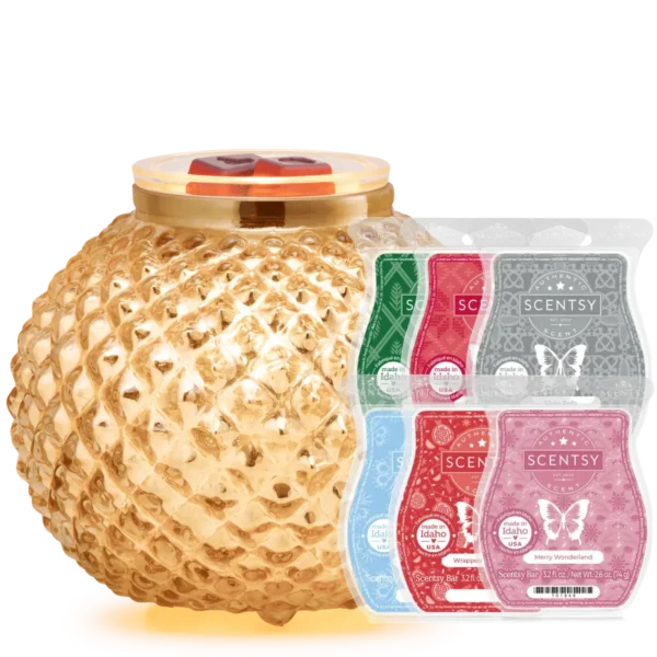 Victorian Glow Gold Scentsy Warmer & 6 Bar Holiday Gift Bundle