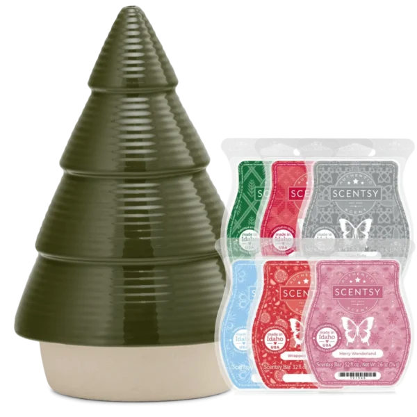 Nordic Pine Green Scentsy Warmer & 6 Bar Holiday Gift Bundle