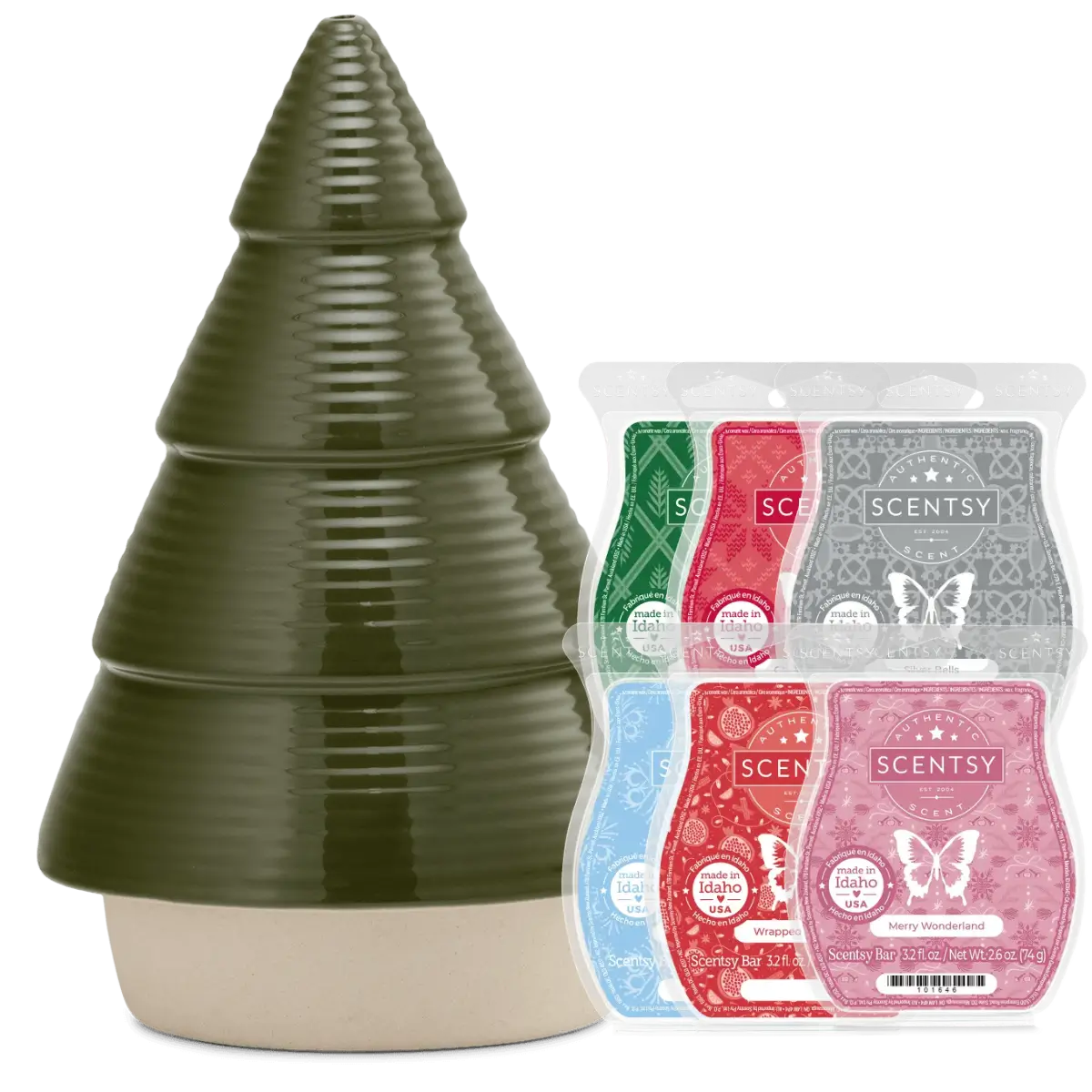 Nordic Pine Green Scentsy Warmer & 6 Bar Holiday Gift Bundle