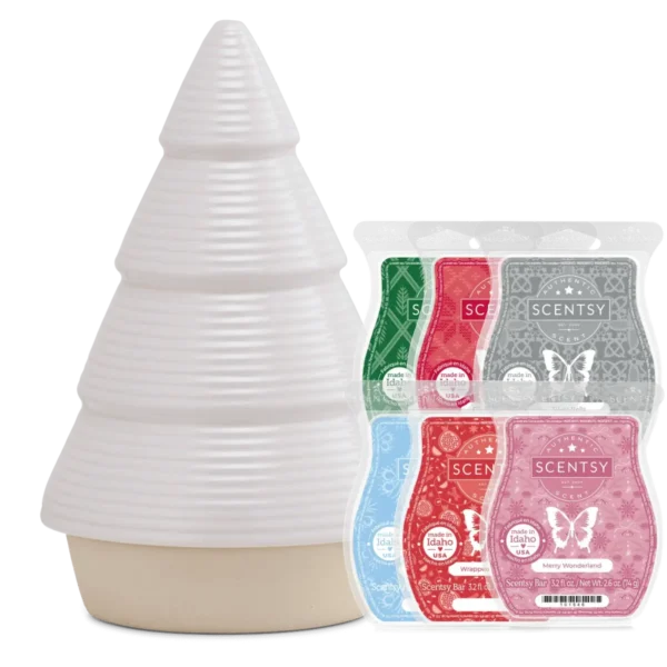 Nordic Pine White Scentsy Warmer & 6 Bar Holiday Gift Bundle