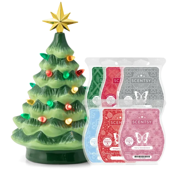 Merry Little Christmas Tree Scentsy Warmer & 6 Bar Holiday Gift Bundle