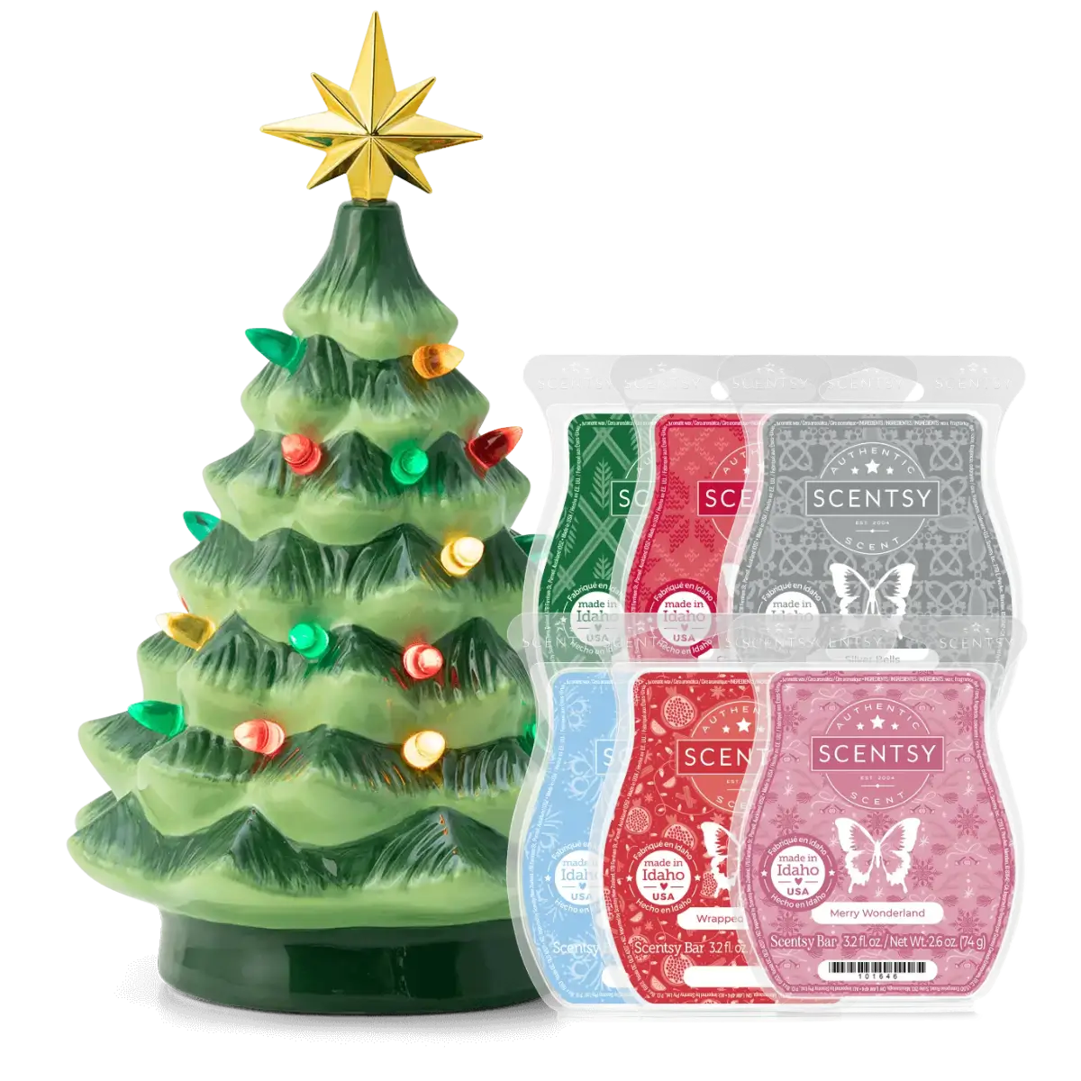 Merry Little Christmas Tree Scentsy Warmer & 6 Bar Holiday Gift Bundle