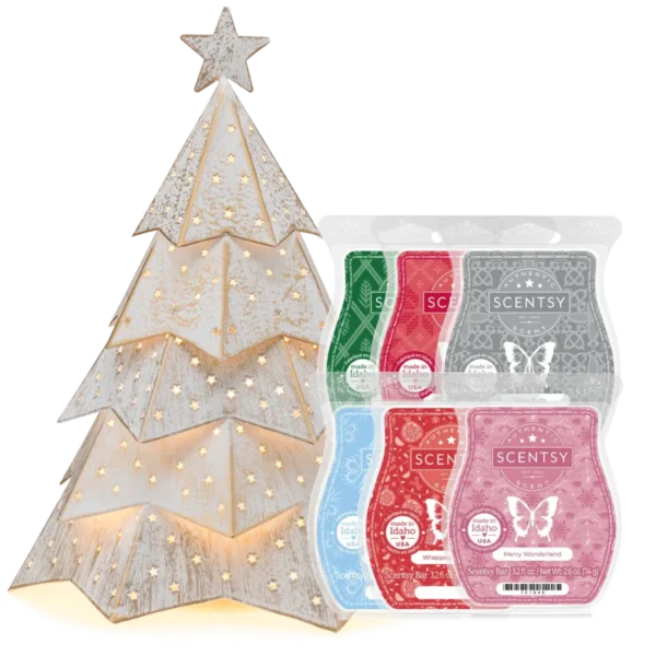 Rustic Twinkle Christmas Tree Scentsy Warmer & 6 Bar Holiday Gift Bundle