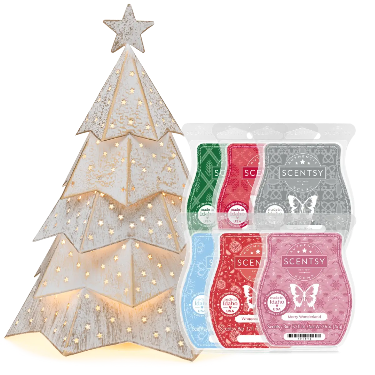 Rustic Twinkle Christmas Tree Scentsy Warmer & 6 Bar Holiday Gift Bundle