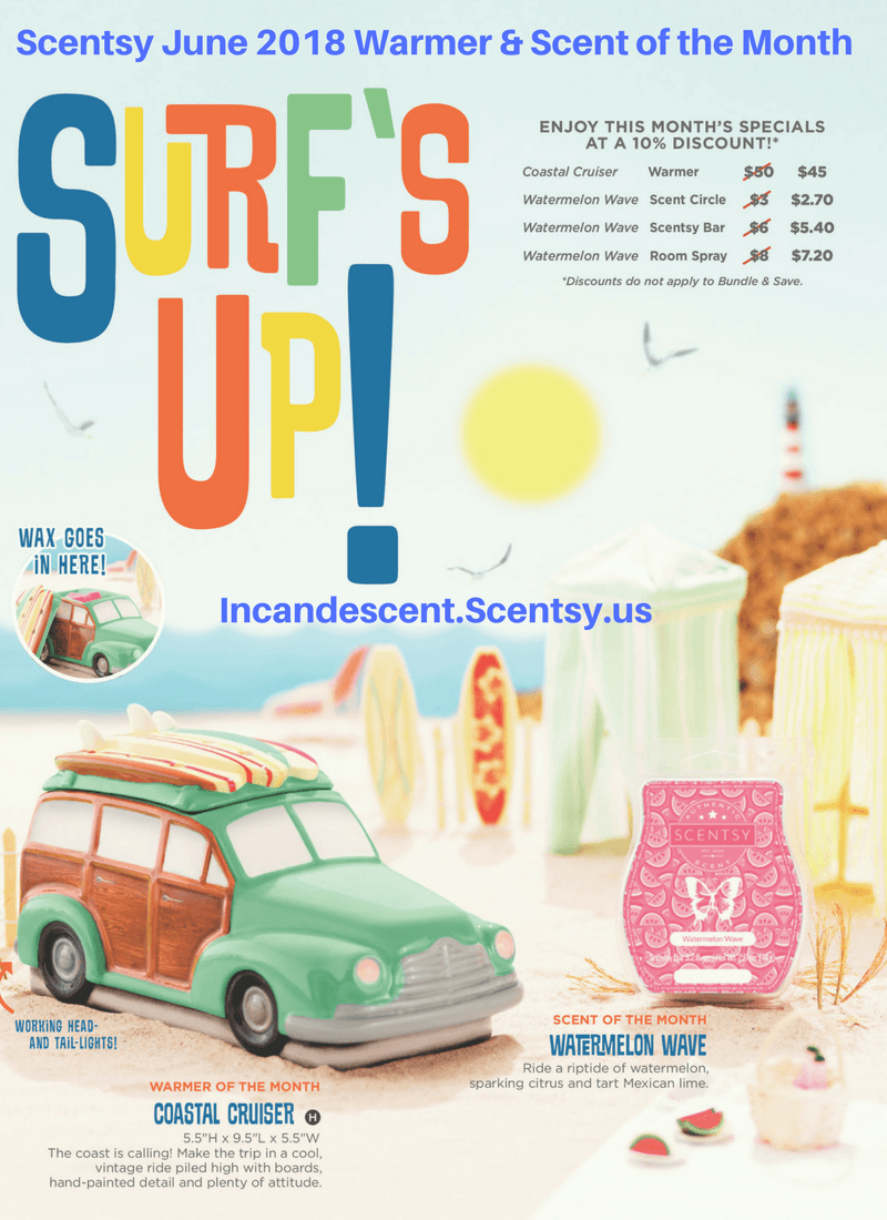 SCENTSY JUNE 2018 WARMER & SCENT OF THE MONTH - COASTAL CRUISER SCENTSY WARMER & WATERMELON WAVE SCENTSY FRAGRANCE