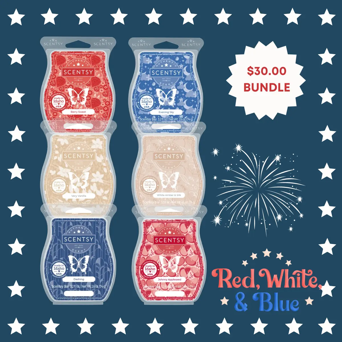 Scentsy Red, White, & Blue Wax Bar Bundle