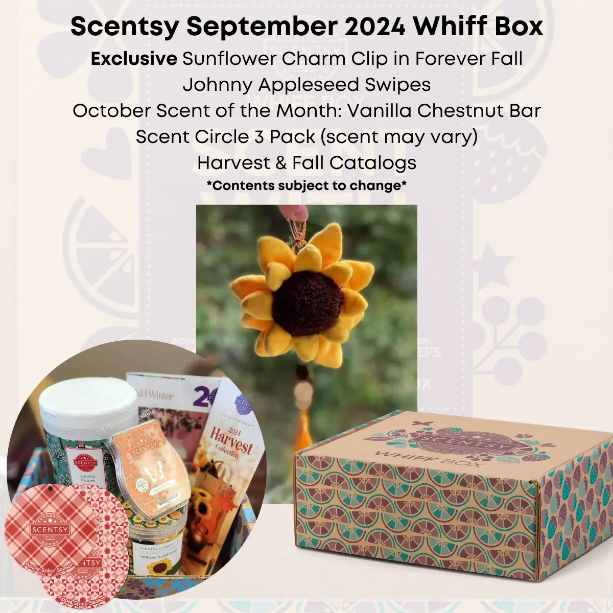 Scentsy September 2024 Whiff Box | Sunflower Charm Clip Exclusive