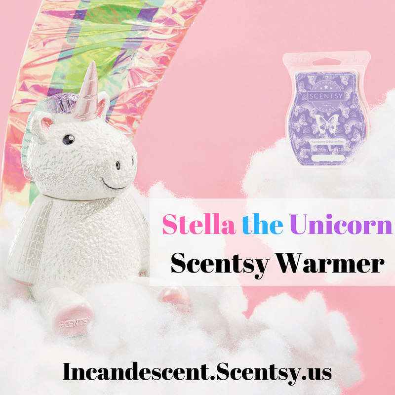 SCENTSY JULY 2018 WARMER & SCENT OF THE MONTH - STELLA THE UNICORN SCENTSY WARMER & RAINBOWS AND BUTTERFLIES FRAGRANCE