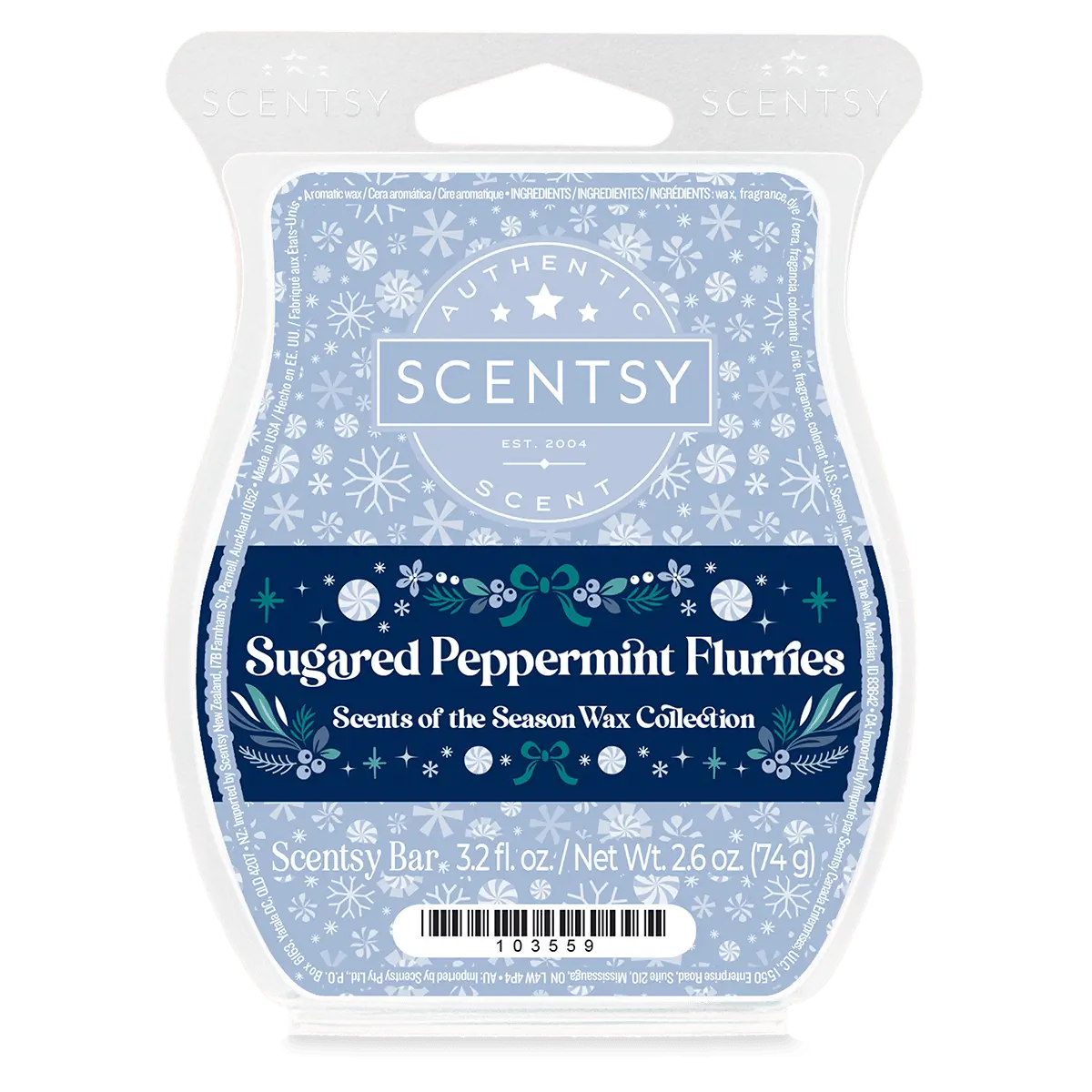 Sugared Peppermint Flurries Scentsy Wax Bar | Scents of the Season 2025