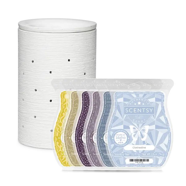 The Escentials Warmer & 6 Scentsy Wax Bar Bundle