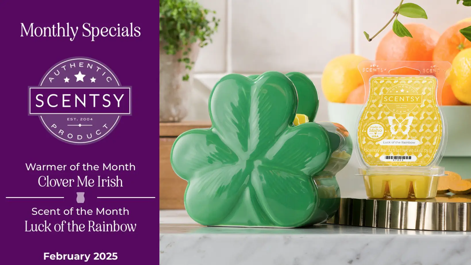 Scentsy February 2025 Warmer of the Month - Clover Me Irish + Luck of the Rainbow