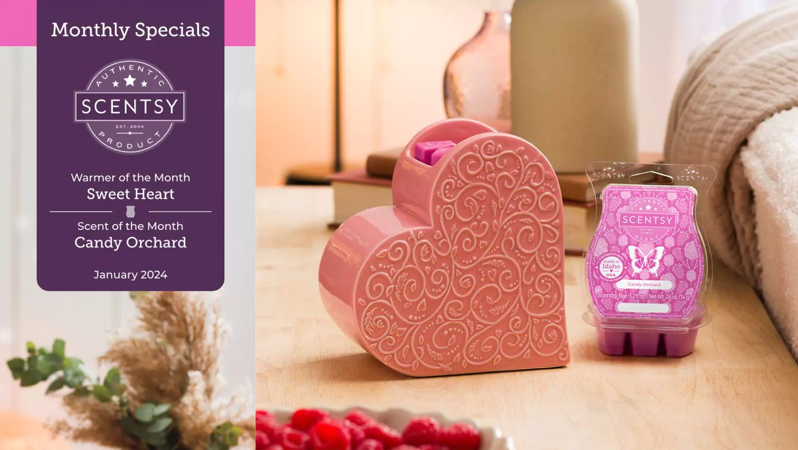 Scentsy January 2024 Warmer & Scent of the Month | Sweet Heart + Candy Orchard