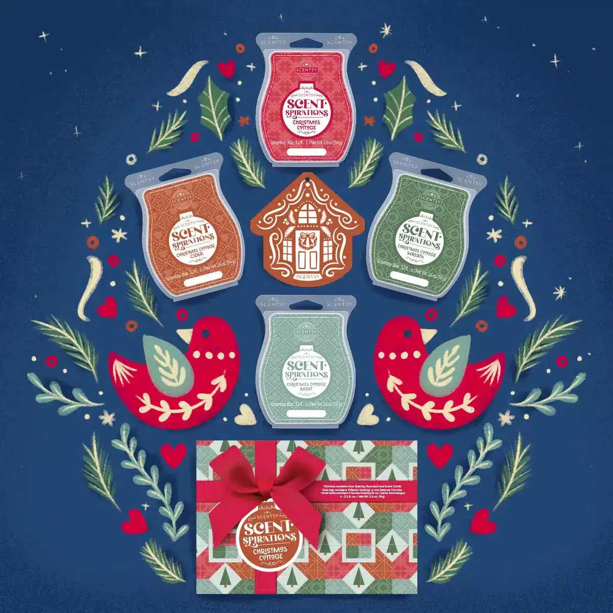 Scentsy Season's Greetings: Christmas Cottage, Very Snowy Spruce, Cinnamon  Bear Wickless Candle Wax 3.2 Oz Bar 3-Pack 